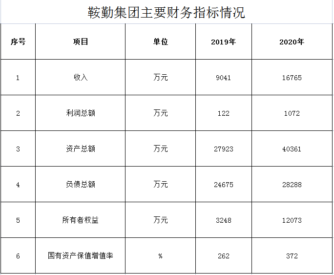 鞍勤集團(tuán)2019年度-2020年度財(cái)務(wù)指標(biāo)情況